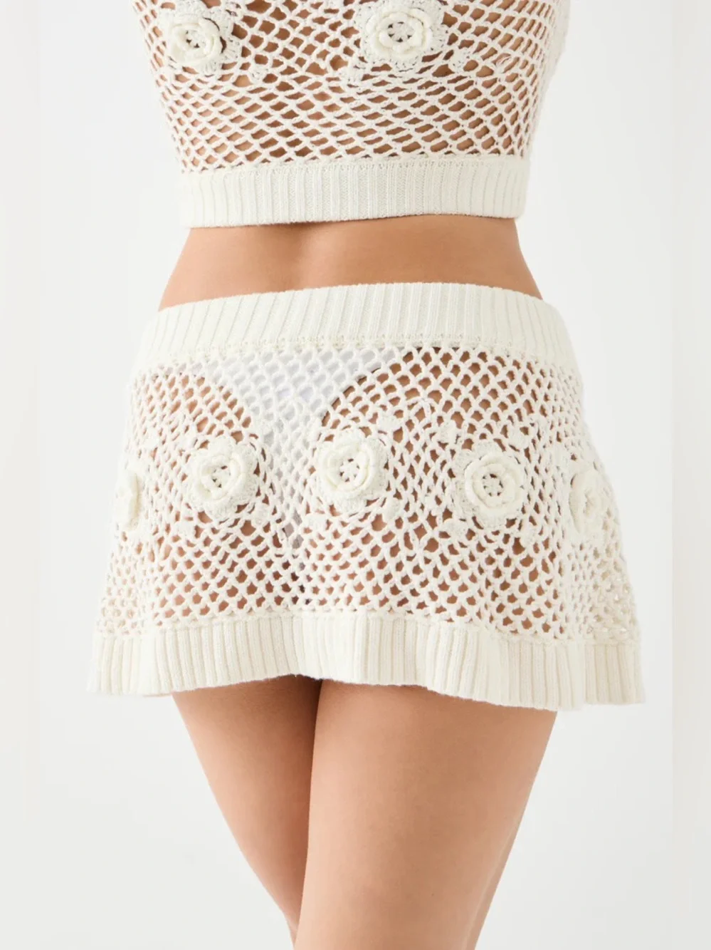Frankies Bikinis Adaline Crochet Mini Skirt ONLY Swim Coverup Large in White